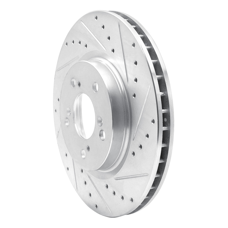 Acura RL Brake Rotor (1) - Front Right - R1 Concepts - Drilled & Slotted - Silver - `05-`12